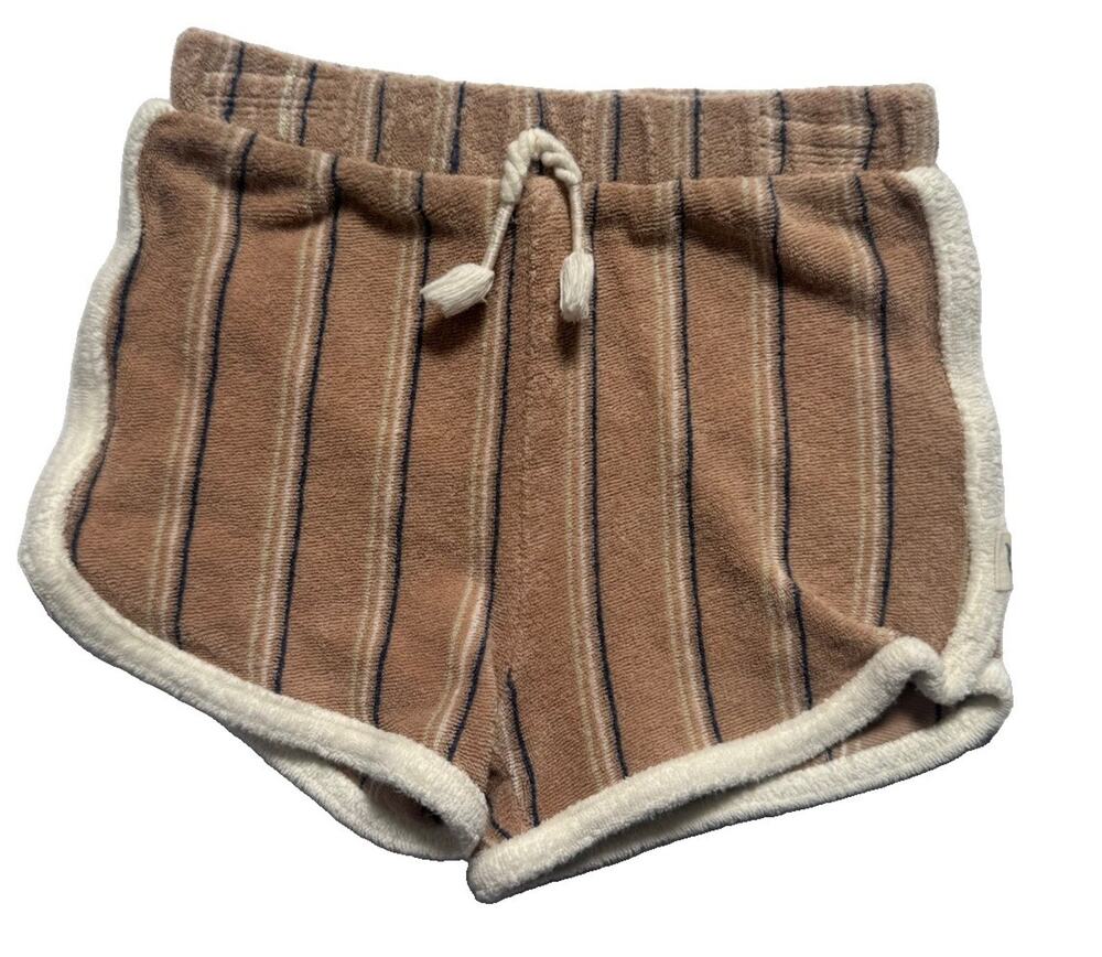 Easy Peasy 18M Organic Cotton Terry Shorts Khaki Stripe Pull On Toddler Unisex